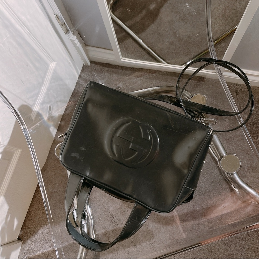 Authentic Vintage 🖤 GUCCI 🤎Black Leather Satchel with Silver Hardware from Japan
